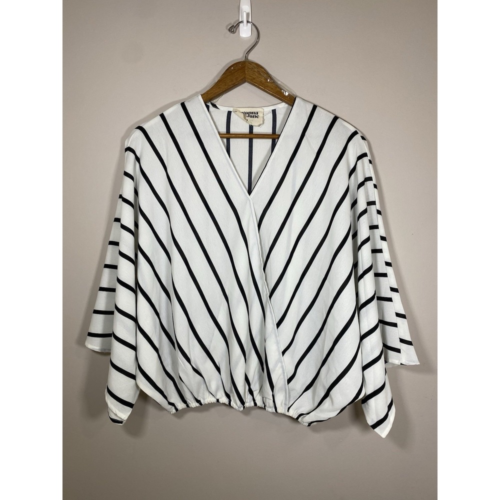 Savanna Jane Top Womens SMALL Black White Striped Oversized Dolman Sleeve Crop